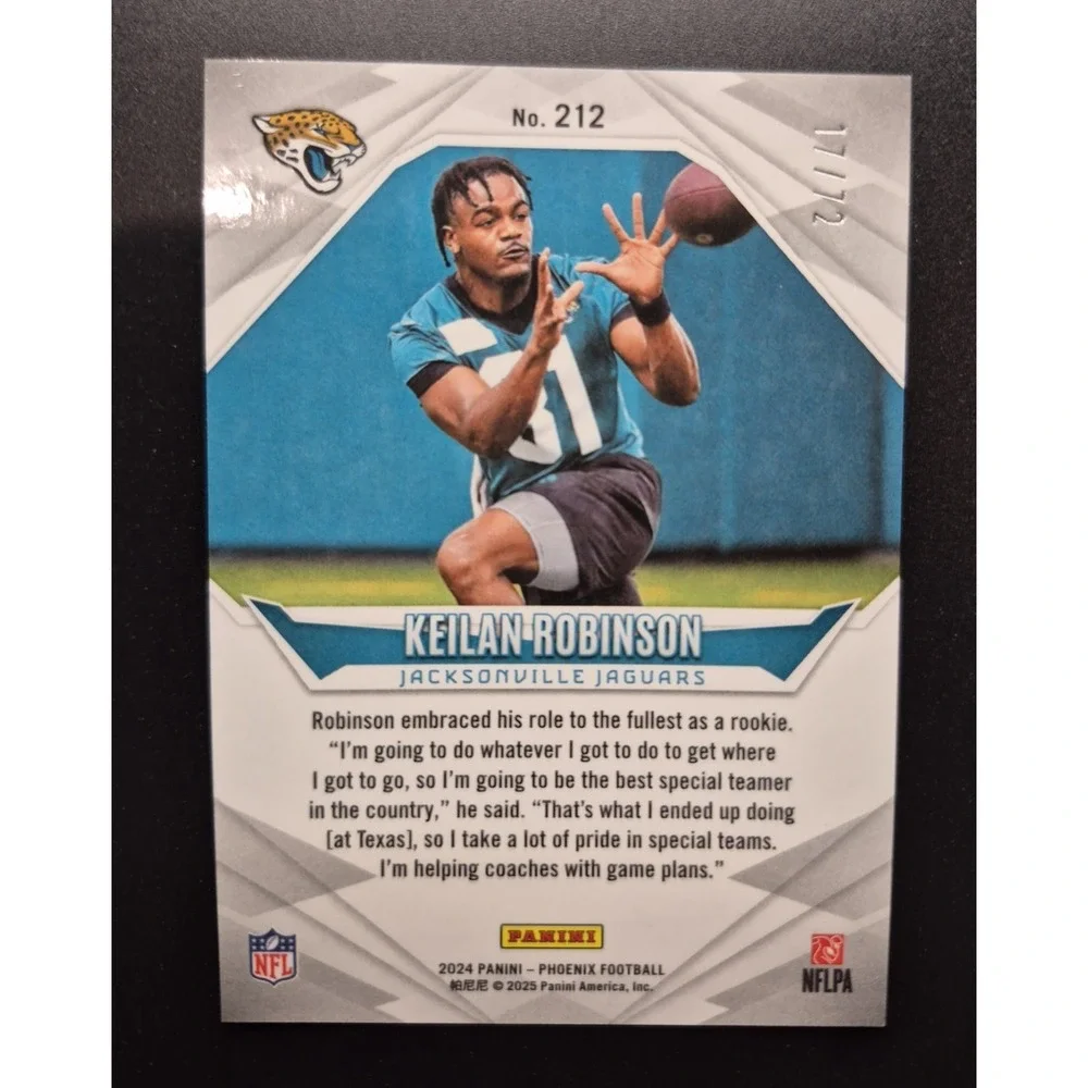 2024 Panini Phoenix Keilan Robinson #212 Teal Fade /72 (RC) Jacksonville Jaguars